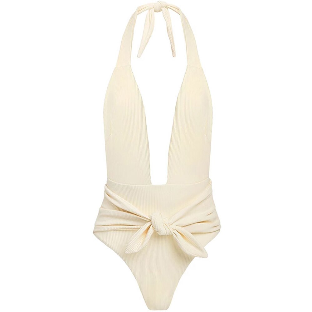 Sexy Backless One Piece Swimsuit Female Deep V-neck Bathing Suit Beach Wear Push Up Monokini Swim Suit Z021 White