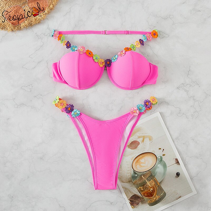 Summer Sexy Bikinis Swimwear Women Push Up - Swimsuit Two Piece Set Women Underwire Bra Bather Bathing Suit Brazilian