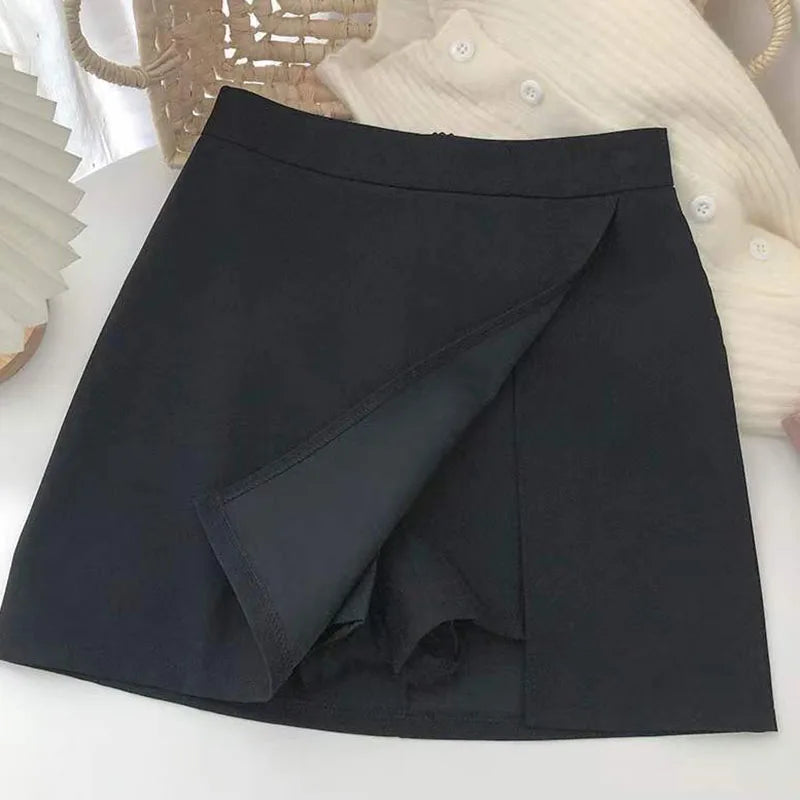 Lucyever Black Gray Women Skirts A-Line Korean Style High Waist Split Mini Skirt Woman Simple Casual Office Shorts Skirts Female Black