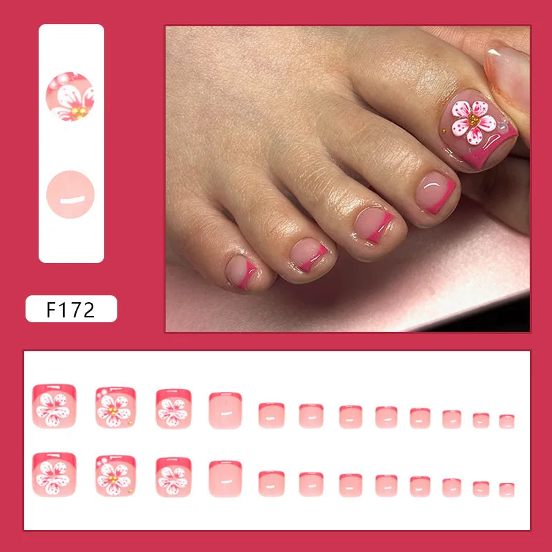 24pcs Summer Blue False Toenails Shiny Powder Cat Eye Fake Toenails Tips Wearable Detachable Spice Girl Press on Toe nails 4