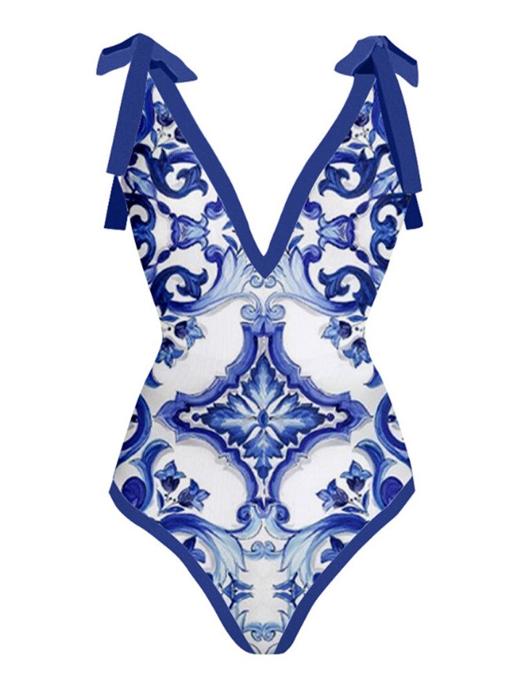 Skirt Cover Up Bodysuit Set Women Bandage Bathing Suit Swimwear Summer New Fashion Print Beach Holiday Bodysuit Cover Up Outfits