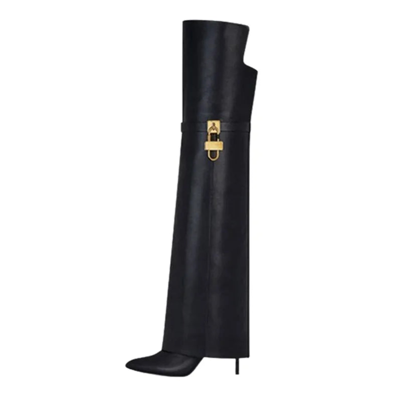 Pointed Toe Long Boots Women High Heels Stiletto Luxury Designer Shoes Slip-on Women's Over-the-knee Boots Trend Knight Boots black