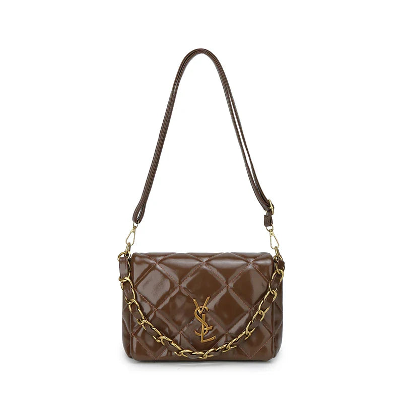 Diamond Grid Handbags Large Capacity Luxury Designer Clutch Bags for Women Chain Crossbody One Shoulder Bag Hand Bag Ladies Brown