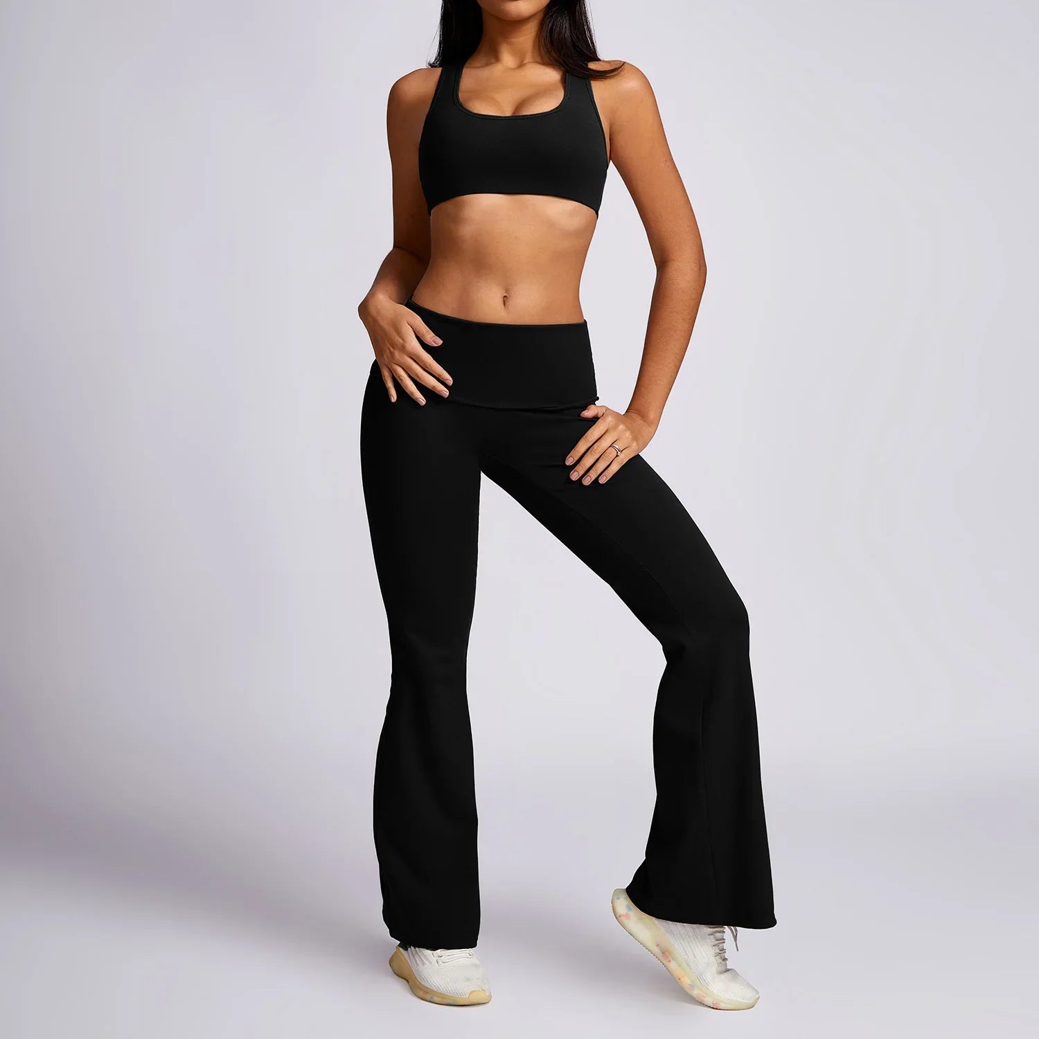 New Yoga Set Workout Clothes Fitness Suits Sports Bra High Waist Leggings 2 Piece Women High Stretch Gym Outfit black-4