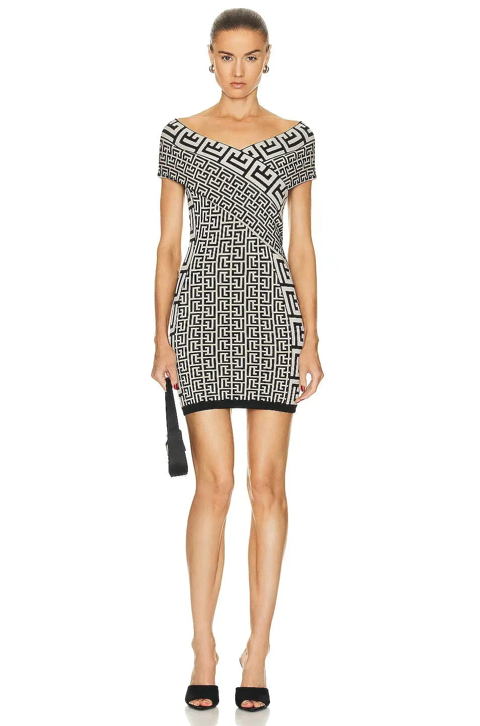 Women Sexy Slash Neck Off the Shoulder Bodycon Mini Bandage Dress Jacquard Elegant Evening Party Dress Wholesale black