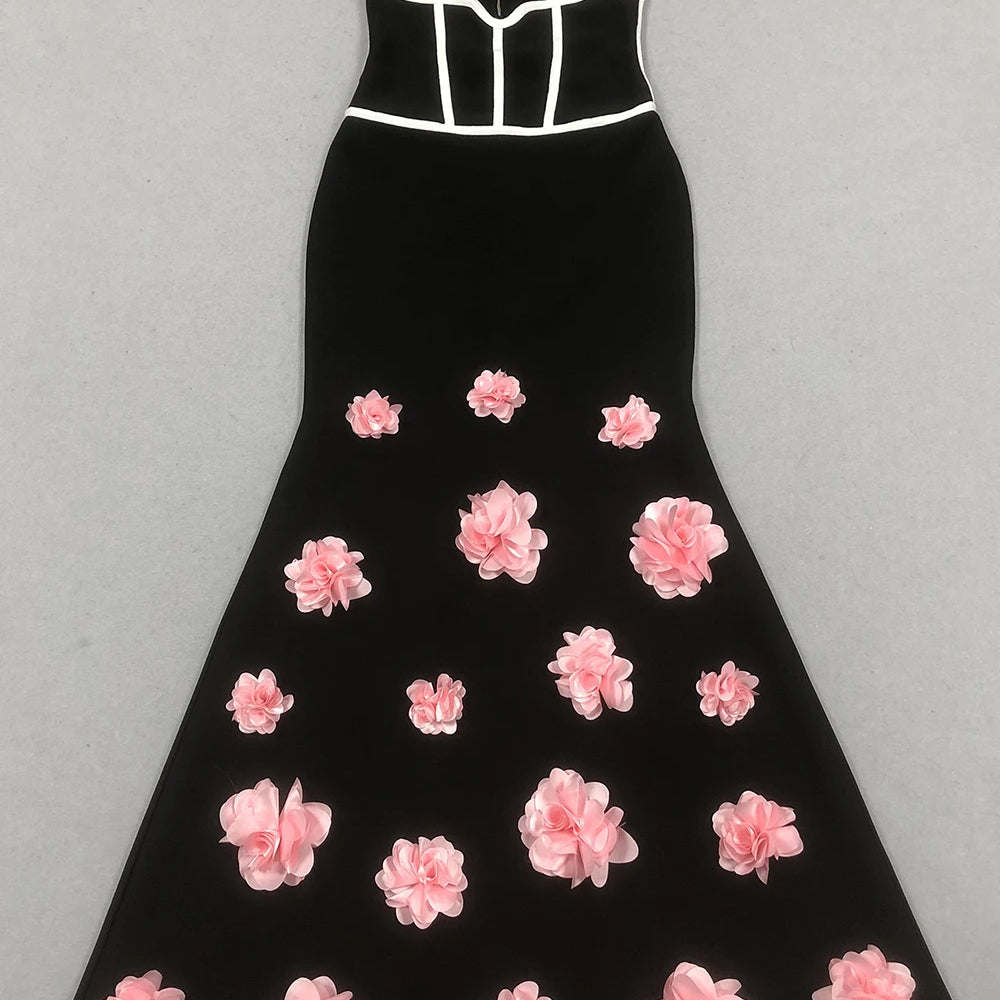 Sexy Off Shoulder 3D Flowers Bandage Mermaid Dresses Womens Strapless Evening Party Formal Long Dress Birthday Prom Vestidos