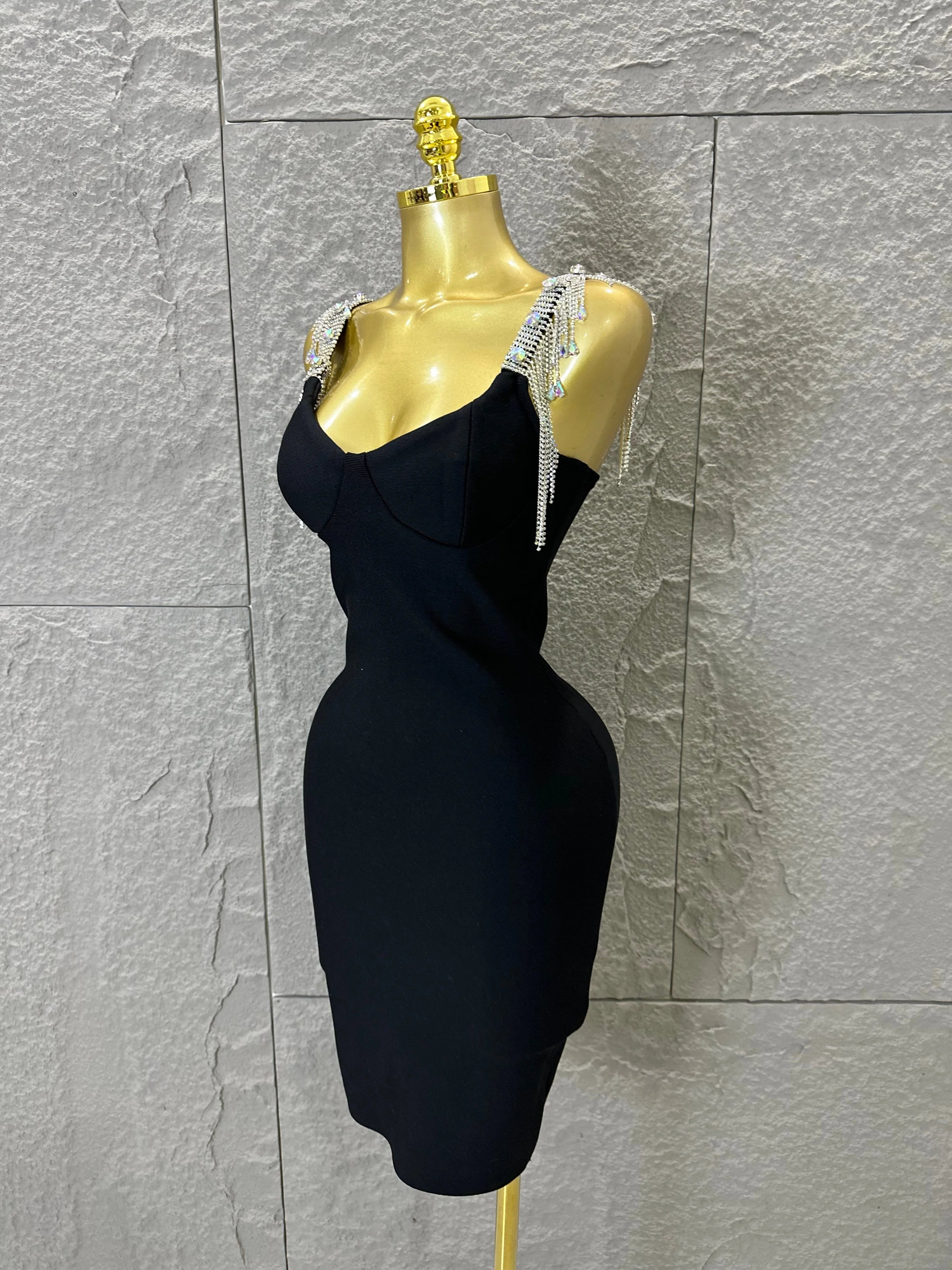 Elegant Sweetheart Neck Mini Dress Women Sexy Crystal Tassel Embellished Spaghetti Strap Bodycon Outfit Formal Event Party