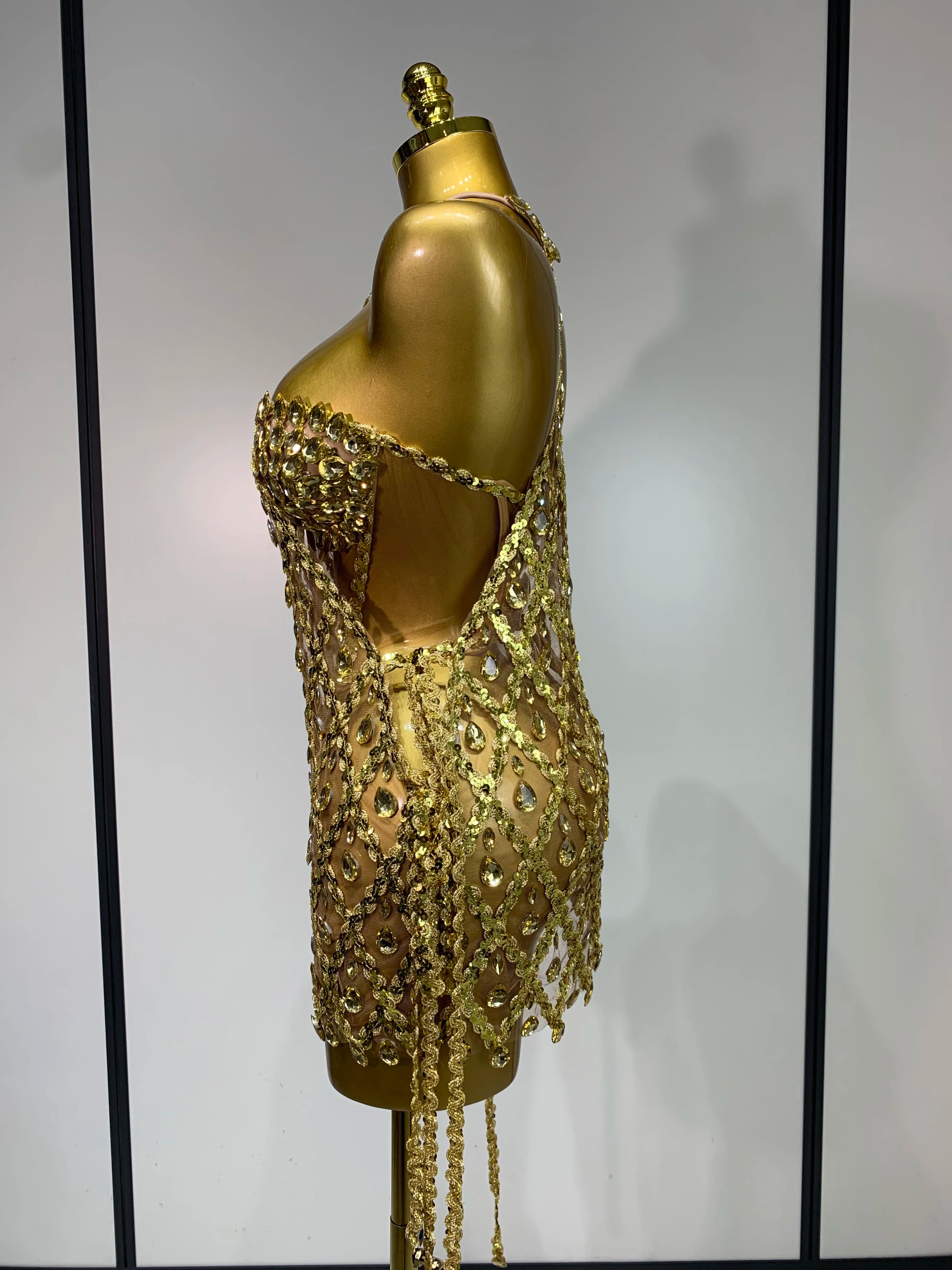 Sparkly Sequin Diamond Mesh Transparent Two Piece Set Women 2025 Sexy Evening Party Celebrate Birthday Photo Shoot Wear