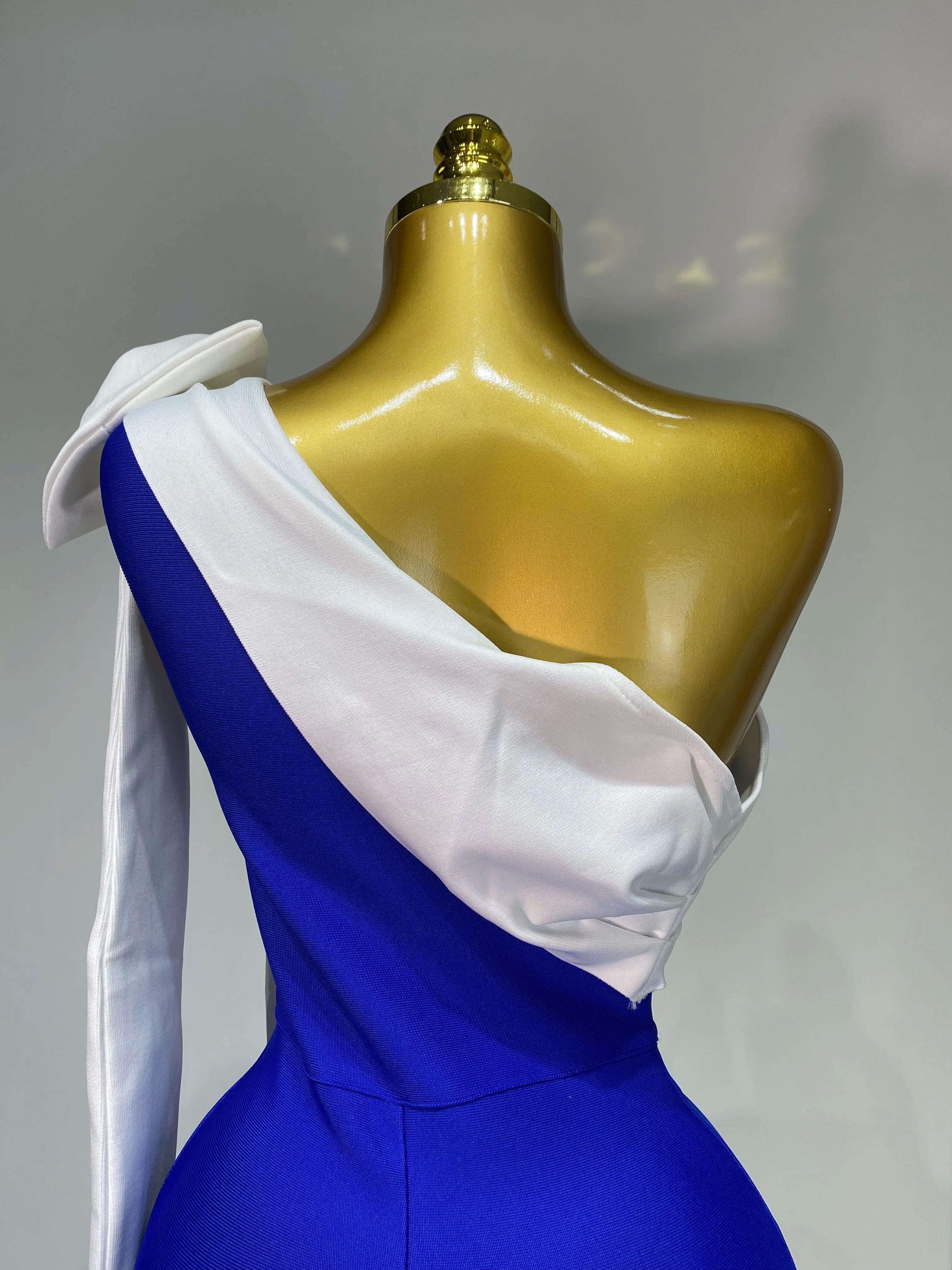 Women Sexy One Shoulder Splicing Bow Bodycon Bandaged Dress Celebrity Elegant Evening Party Luxury Birthday Banquet Dress