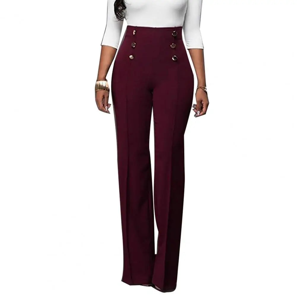 Women Wide Leg Pants High Waist Autumn Ladies Fashion Trousers Solid Color Comfortable Soft Bell-bottoms Pants Women Clothing Wine Red
