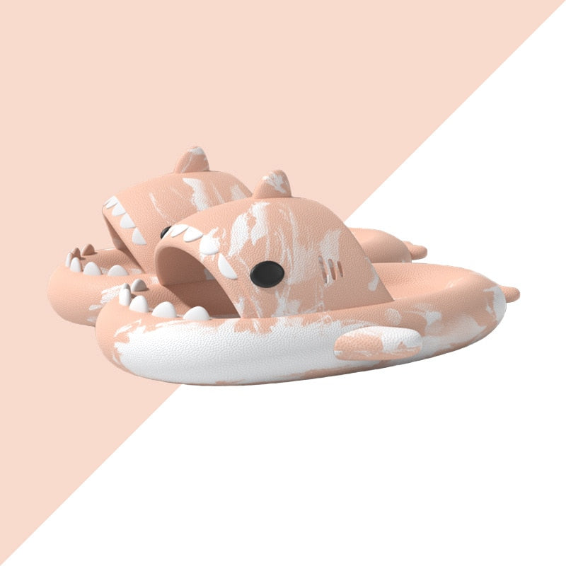 Summer Shark Slides For Women Men New Fashion Slippers Home Couple Thick Soled Non-slip Sandals Outdoor Beach Flip Flops Pink White2