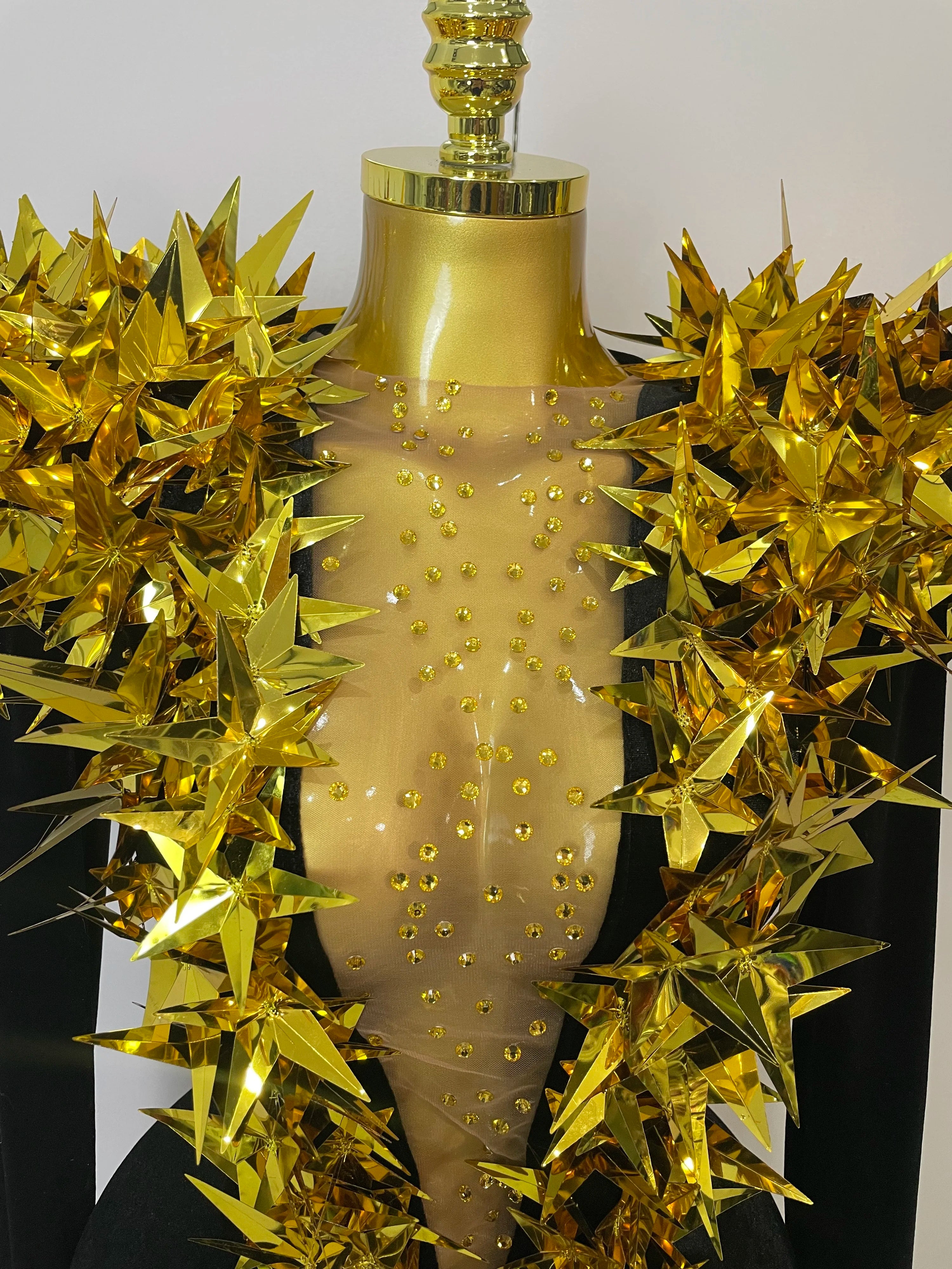 Shiny Gold Rhinestone Black Velvet Long Sleeve Bodysuit 2025 Women Evening Party Club Gala Hosts NightClub Bar Stage Costumes