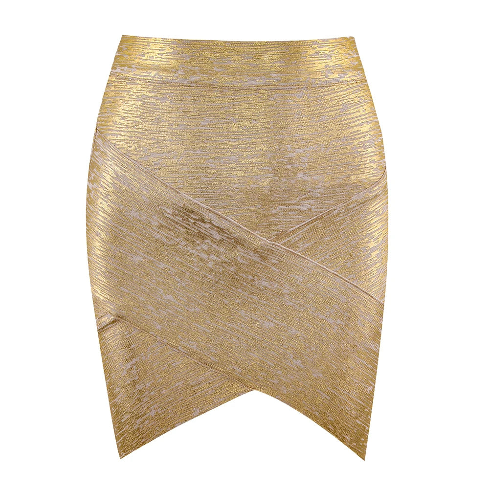 Ladies Rayon Black Thick Rayon Pencil Bandage Skirt Cute Mini Skirt Gold
