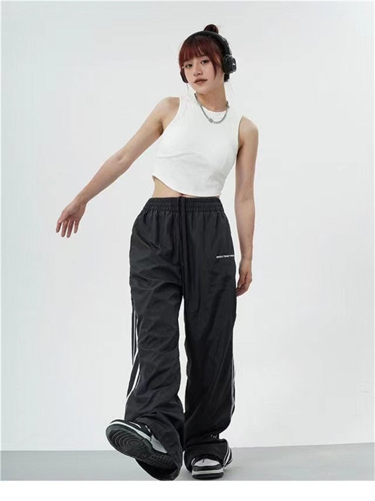Y2K 女性ストリート Techwear 貨物韓国原宿パラシュートトラックパンツ男性ハイテクスウェットパンツワイドレッグジョガーズボン服