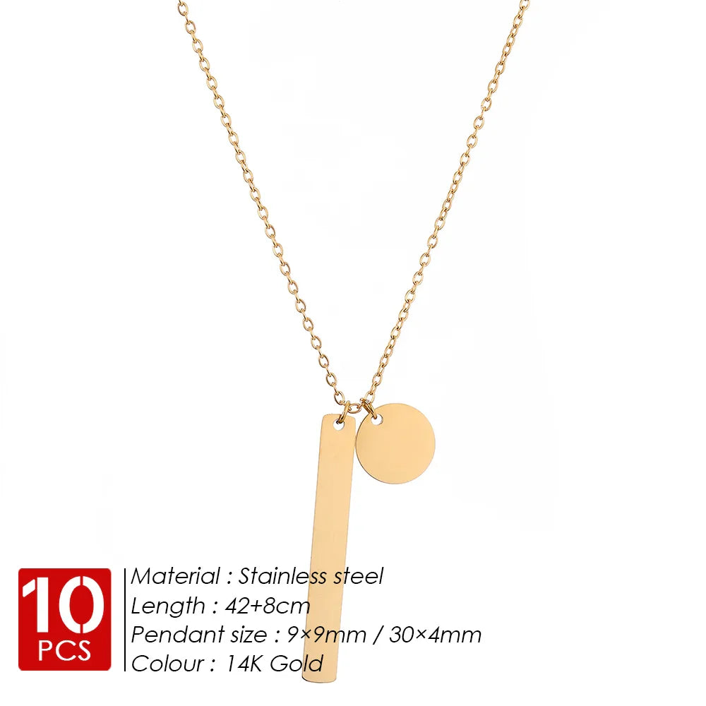 eManco 10PCS Stainless Steel Pendant Necklace Statement piece Geometric Circle Chain For Women/Man Gifts Wholesale Direct YX30635-Gold Color