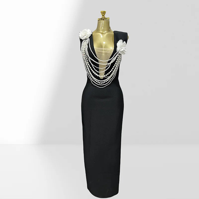 New Summer Sexy V-Neck Sleeveless Package Hips Ankle Lenght Bandage Dress Graceful Woman Party Dress Cocktail Party Vestido