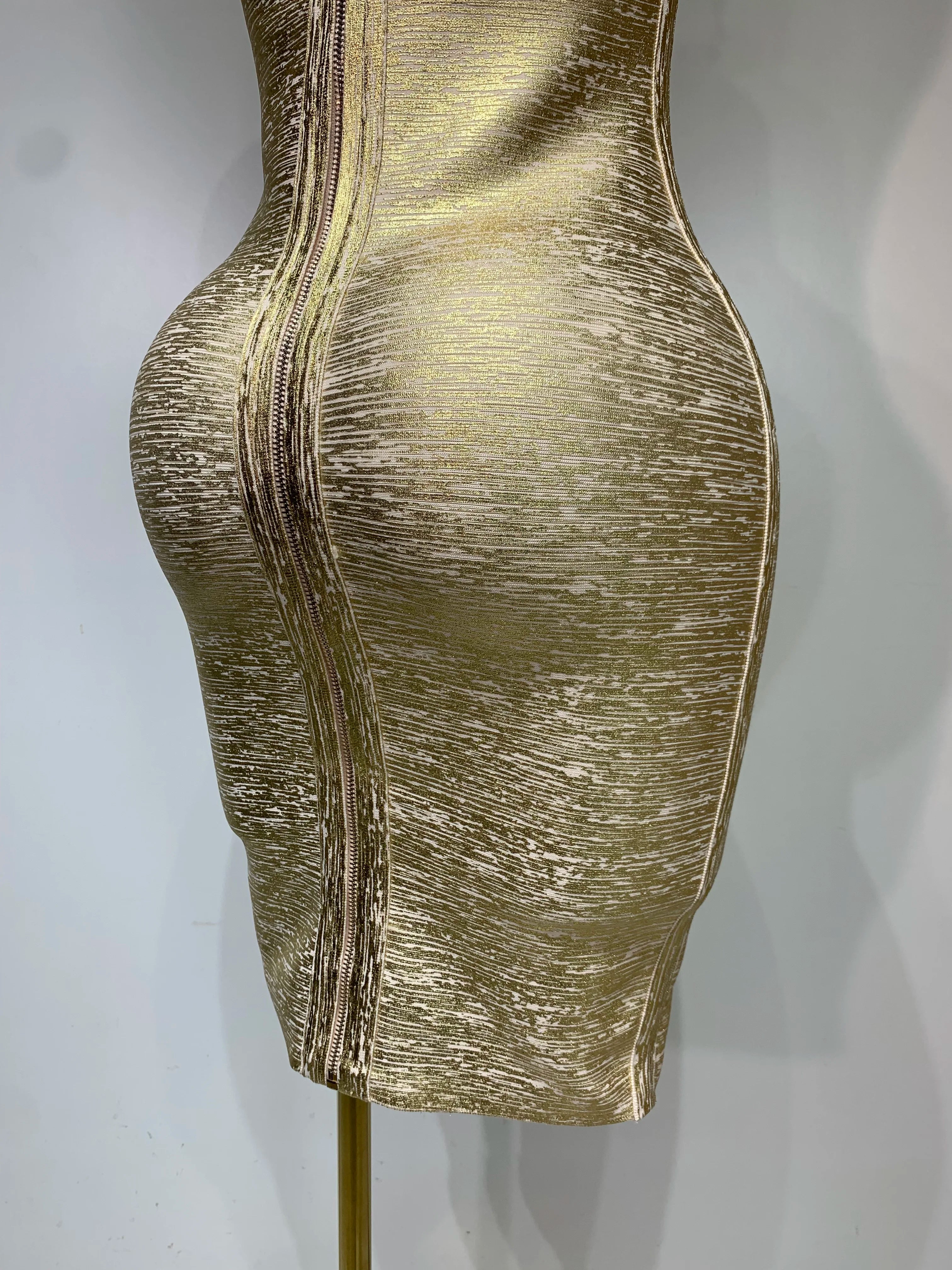 Celebrity Elegant Gold Bodycon Bandage Dress Women Sexy Nightclub Evening Party Luxury Birthday Dress Vestidos