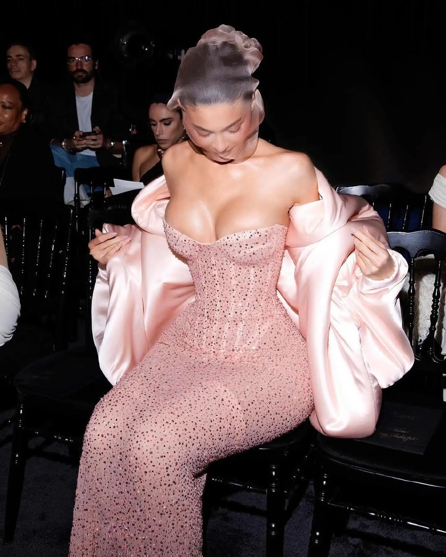 Pink Color Dazzling Diamonds Strapless Ankle Length Evening Dress Woman Birthday Party Dress Celebrity Evening Party Outfit