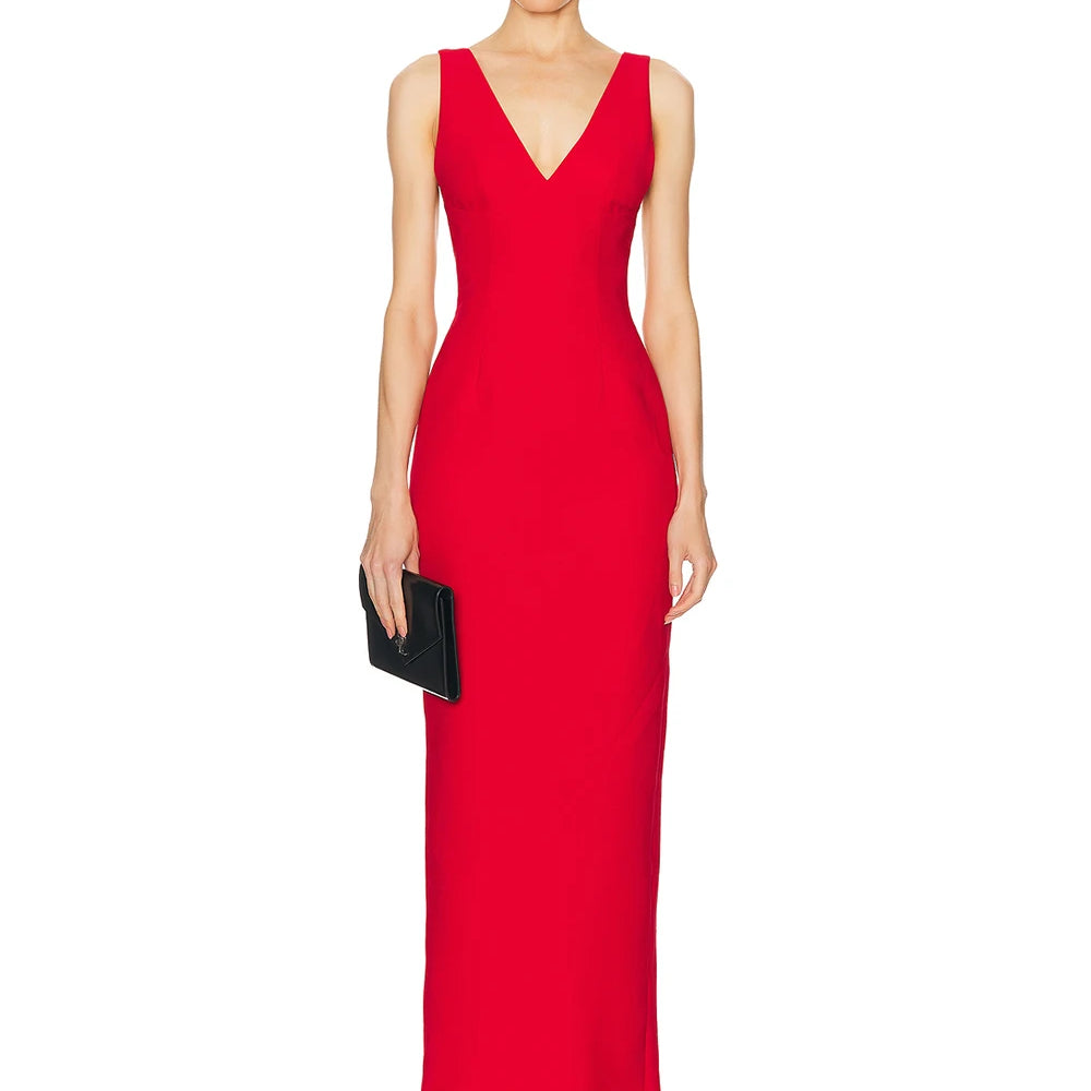 Ladies Sexy Backless Bodycon Celebrity Evening Party Club Black Sleeveless Maxi Bandage Dress Solid Women's Vestidos