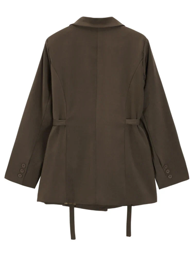 LANMREM Belt Spliced Design Blazer Women Vintage Notched Collar Single Button Coat Fashion Spring New Clothing 2AA4613