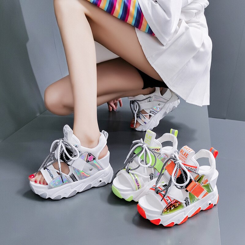 Women Chunky Platform Sandals Designers New Brand 2024 Summer Beach Casual Shoes Woman Lace Up Wedges 9CM Fashion Sandal Ladies2