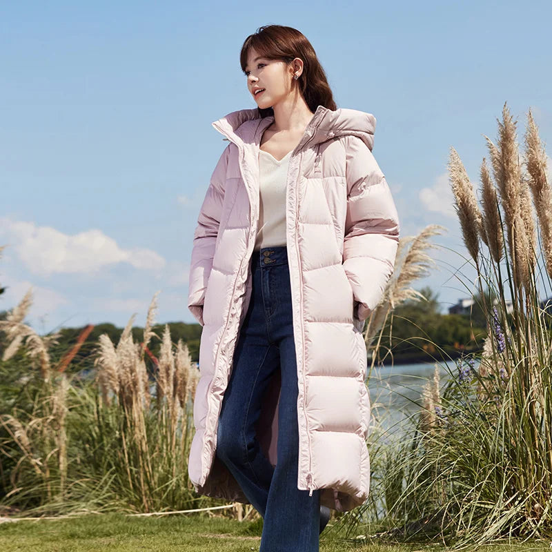 Semir Down Jacket Women Long Warm Winter New Loose Waterproof Hooded Jacket pink