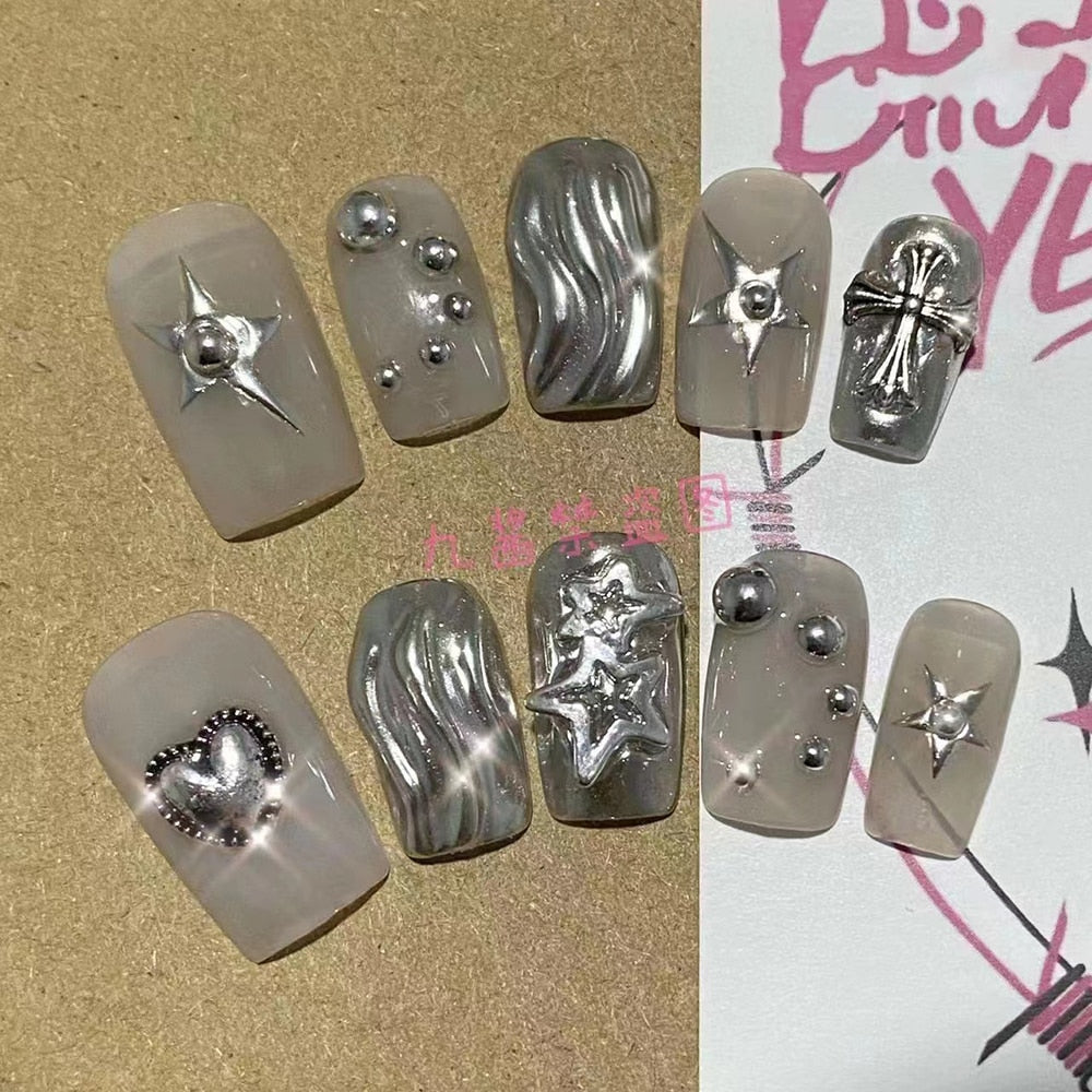 Été plage voyage vacances Hello Kitty conque ongles fille bleu jeunesse travail manuel personnalisable faux ongles fille soeur cadeau