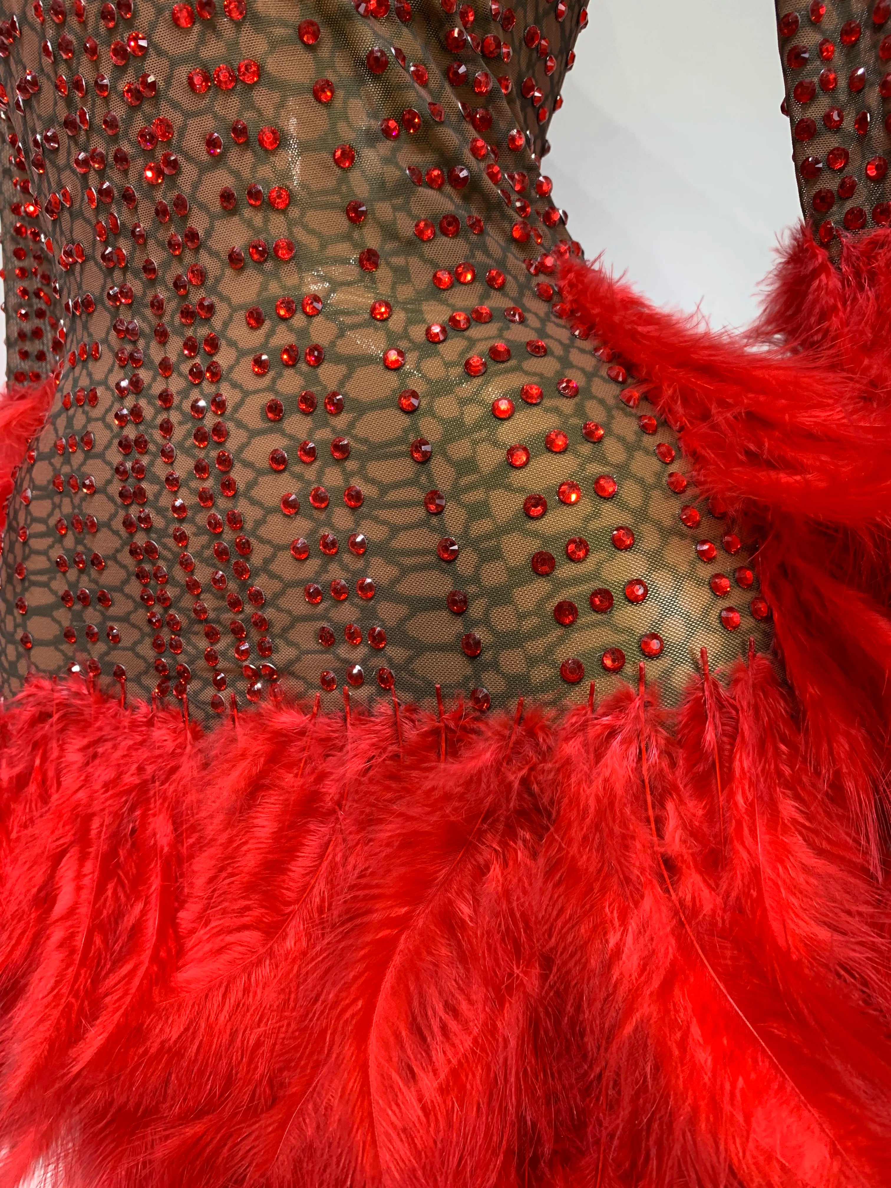Women Luxury Birthday Dress Rhinestones Mesh Feathers Bodycon Mini Celebrity Evening Club Party Dress Nightclub Stage Outfit