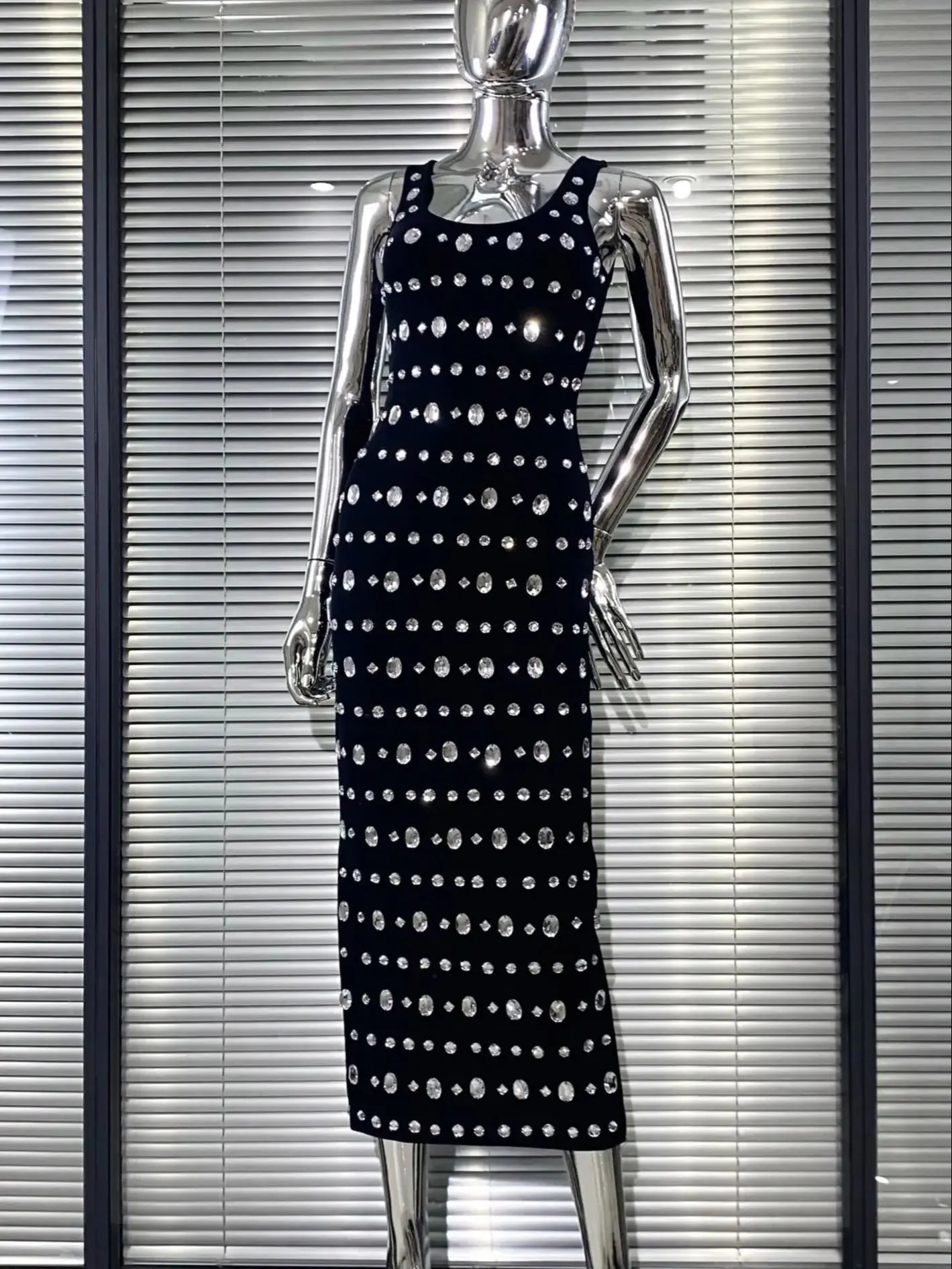 Sparkling Diamonds Sleeveless Package Black Bandage Ankle Length Dress Woman evening Party Dress Celebrity Birthday Party Outfit black