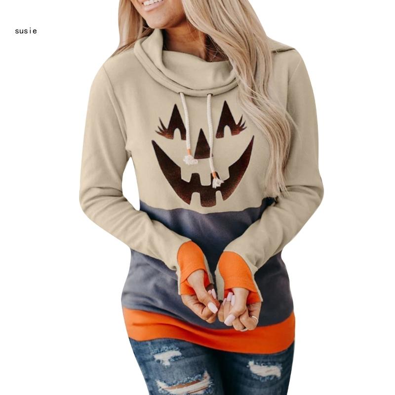 X7YA Womens Oversized Hoodies Sweatshirts Halloween Hooded Pullover Tops Sweaters Casual Loose Fall Fashion Outfits Clothes for BEIGE