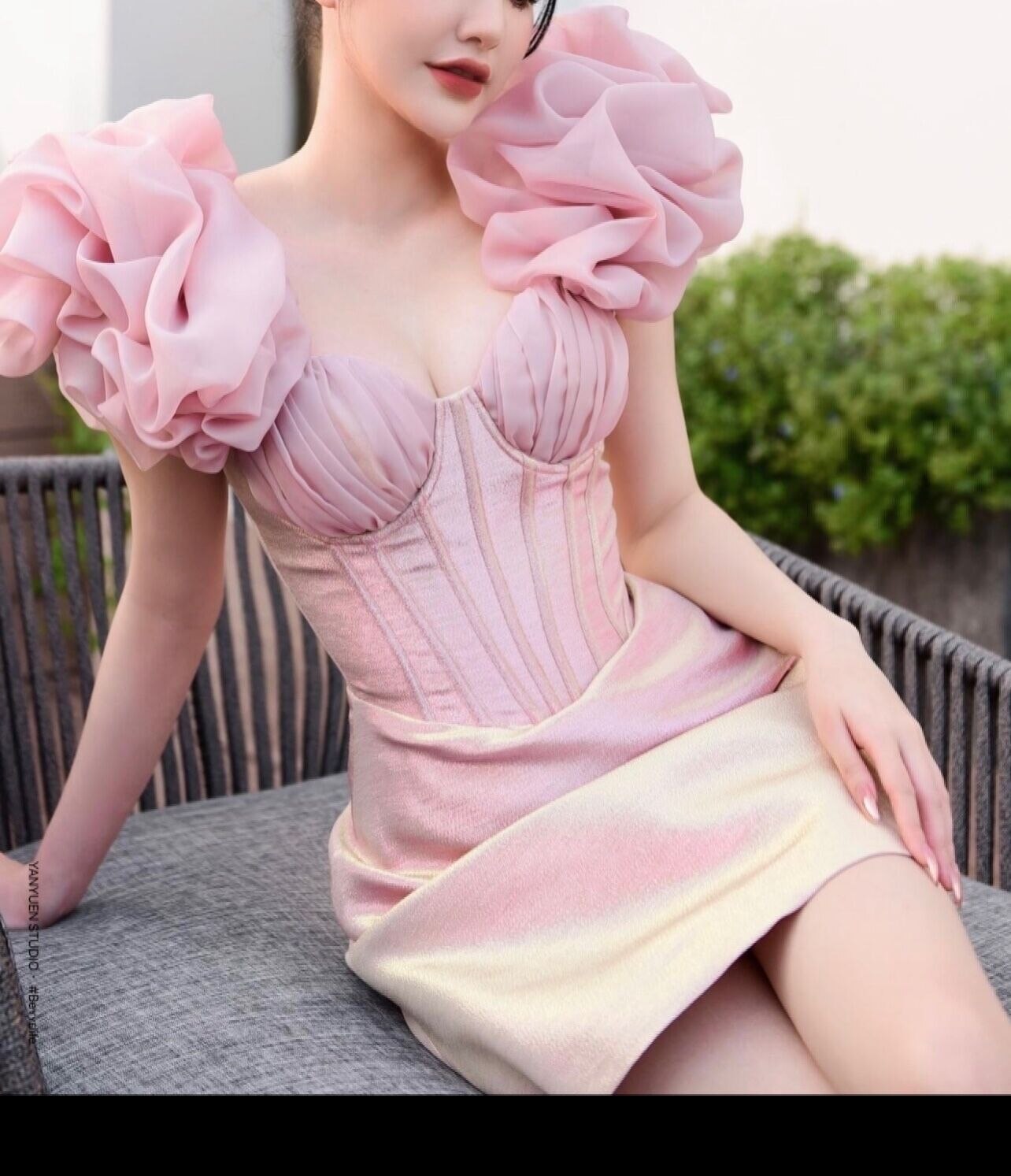 Sweety – robe de soirée plissée, sans bretelles, motif Floral 3D, manches bouffantes, ligne a, courte, élégante, en Tulle français, robe de soirée