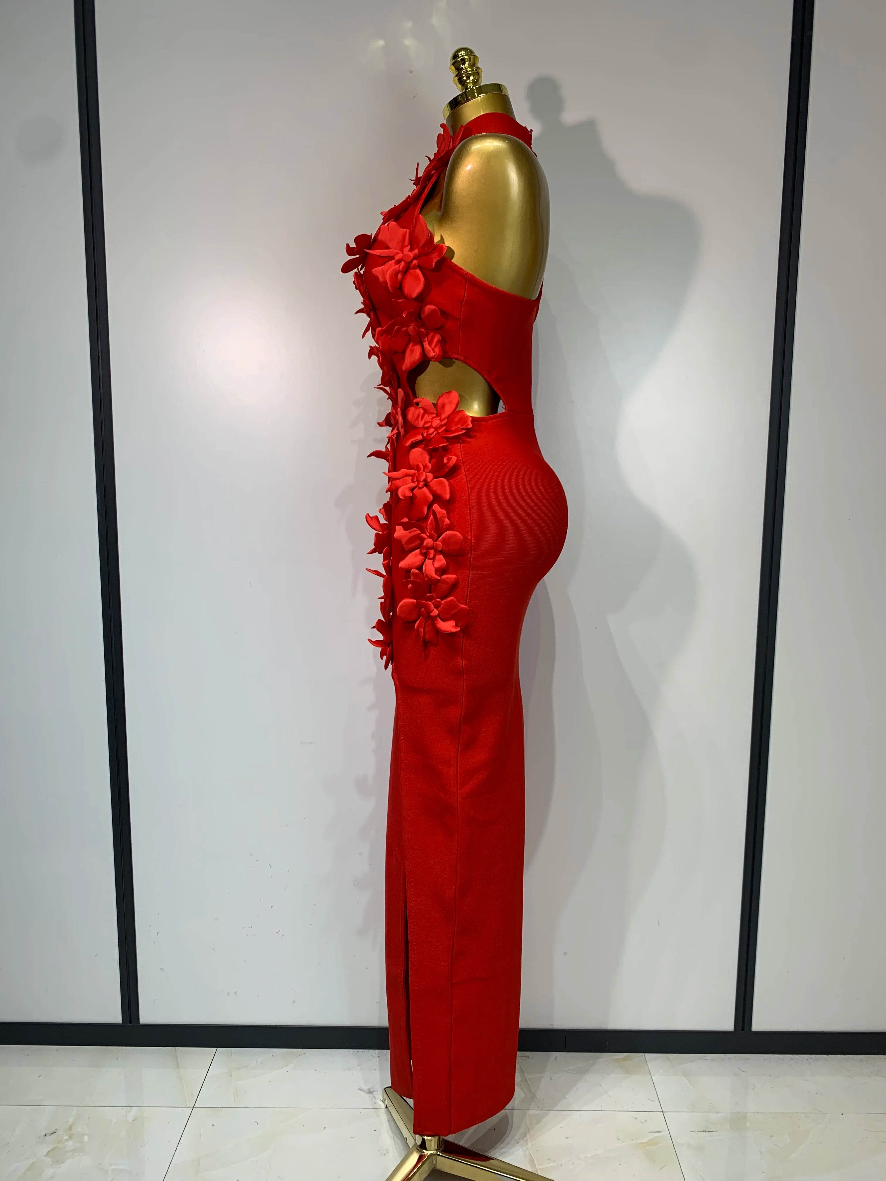 Women Sexy Sleeveless Flower Hollow Out Evening Party Bandage Dresses Red Knitted Bodycon Birthday Wedding Guest Clothing