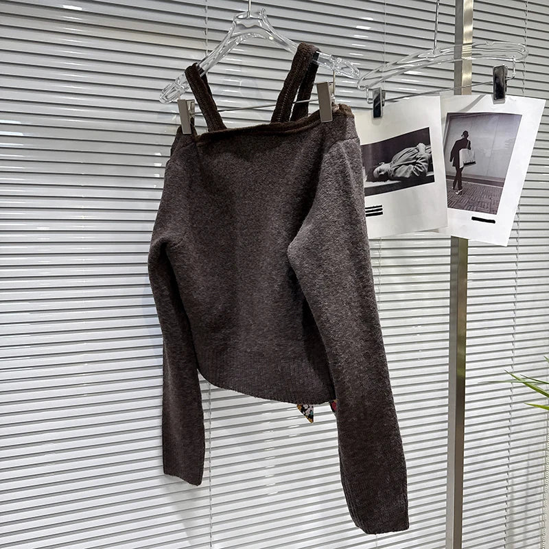 Winter New Fashion Colorful Floral Bow Tie Halter Neck Knitted Sweater For Women Versatile Pullover Female 11A07685