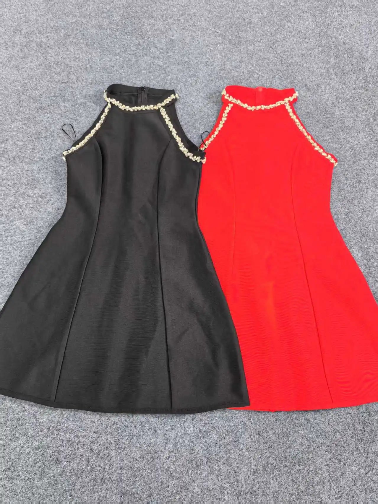 Black Red Color Women Sleeveless Sexy Off the Shoulder A-Line Mini Bandage Dress Diamond Fashion Birthday Party Outfit