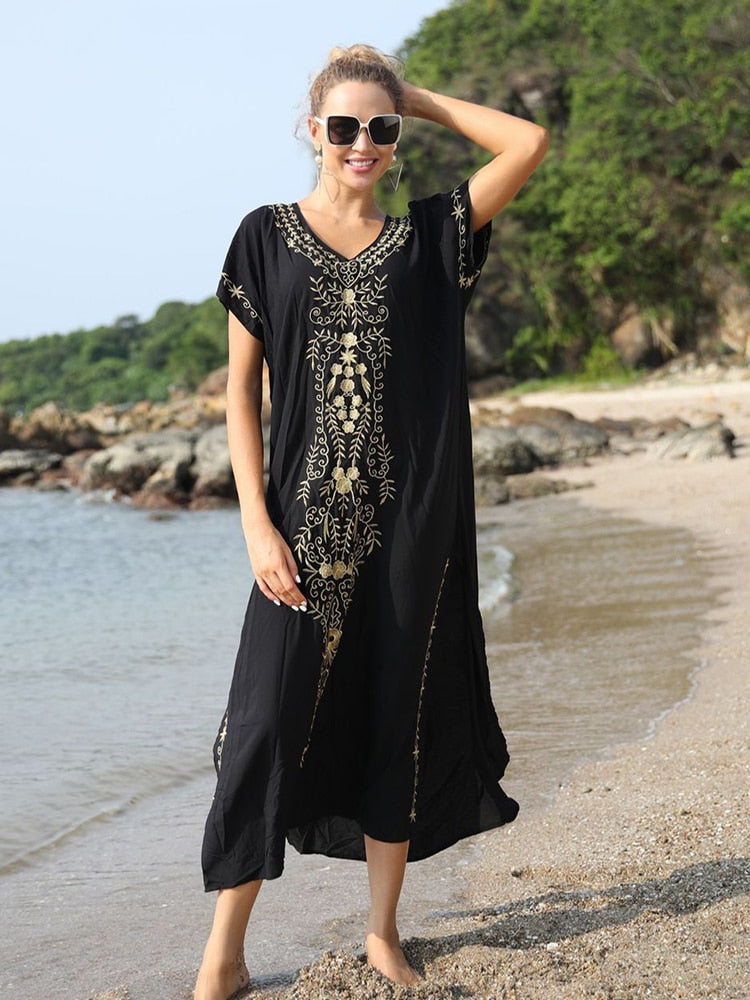Robe De Plage Embroidery Beach Cover Up Sarong Women Beach Pareo Tunic For Beach Swimwear