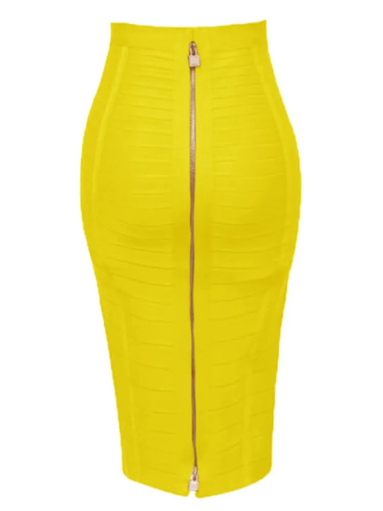 Shipping Plus Size XL XXL Summer Fashion Sexy Zipper Bandage Skirt 2022 Designer A Line Bodycon Pencil Skirt Faldas 58cm Yellow