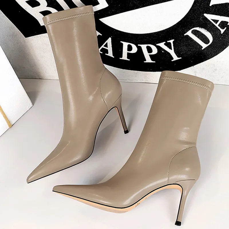 靴革ブーツ女性アンクルブーツ秋冬ブーツ女性ハイヒールショートブーツ女性ブーツ Chaussures ファム