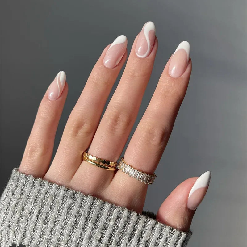 24Pcs Simple Wine Red Fake Nail with Glue Mid-length Almond Press on False Nails Wearable Round Head Oval Full Cover Nail Tips 187