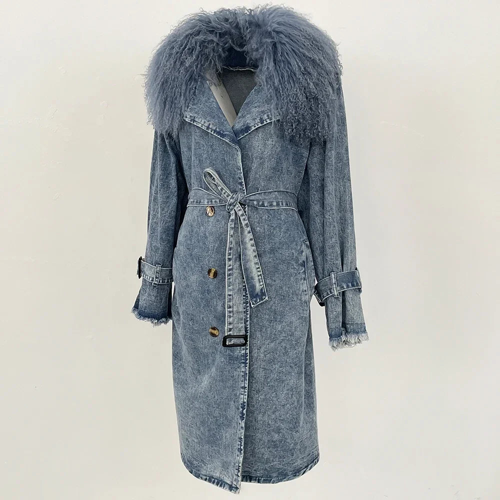 Fur Coats Woman Long Sleeve Tops for Woman Korean Dongdaemun High Quality Clothing Long Viking Woman Real Fur Coats Woman 2025 denim small fur