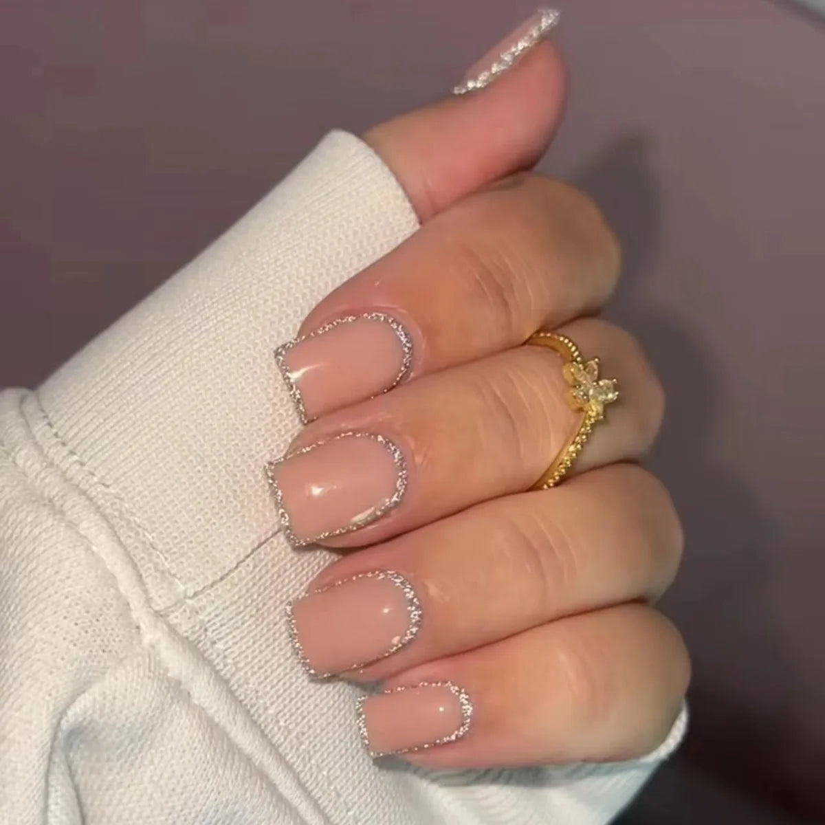 24pcs/set short sqaure almond fake nails geometric aurora gradient heart glitter designs faux ongles press on acrylic false nail 1042