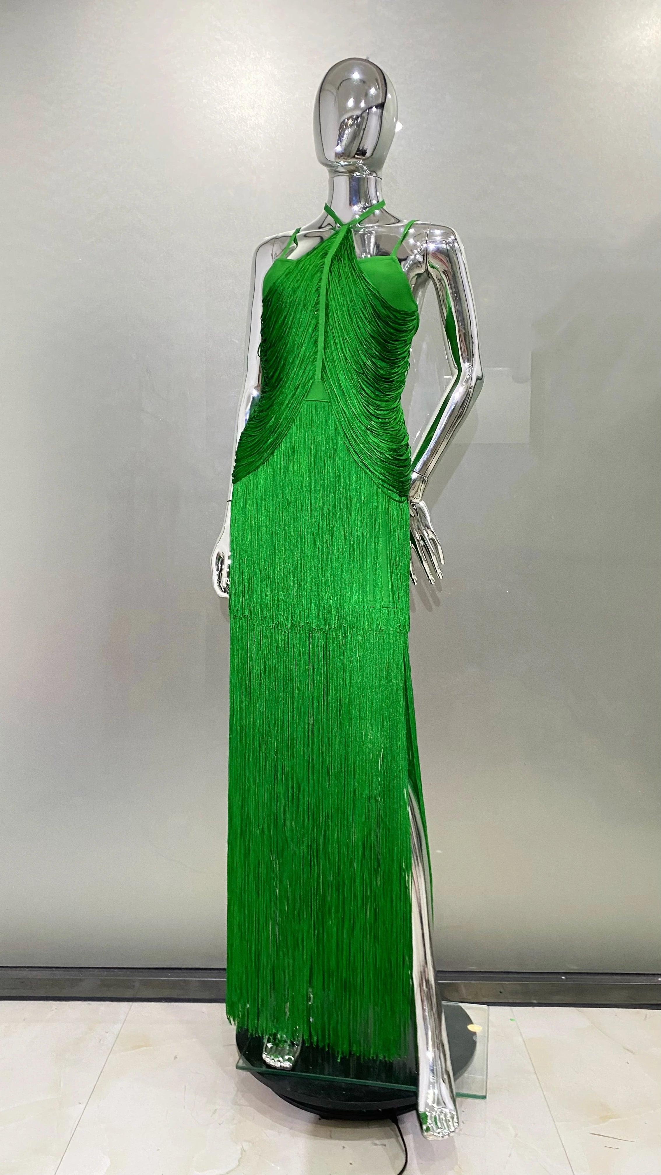 STOCK Super Shining Diamond Tassel Sexy V-Neck Mini Dress Fashion Woman Birthday Party Outfit Performance Costume