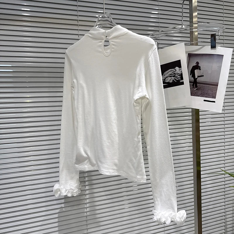 Winter New Elegant Temperament Rhinestone Buckle Bow Tie Long Sleeve T-Shirt For Women Solid Color Tops 11A07897