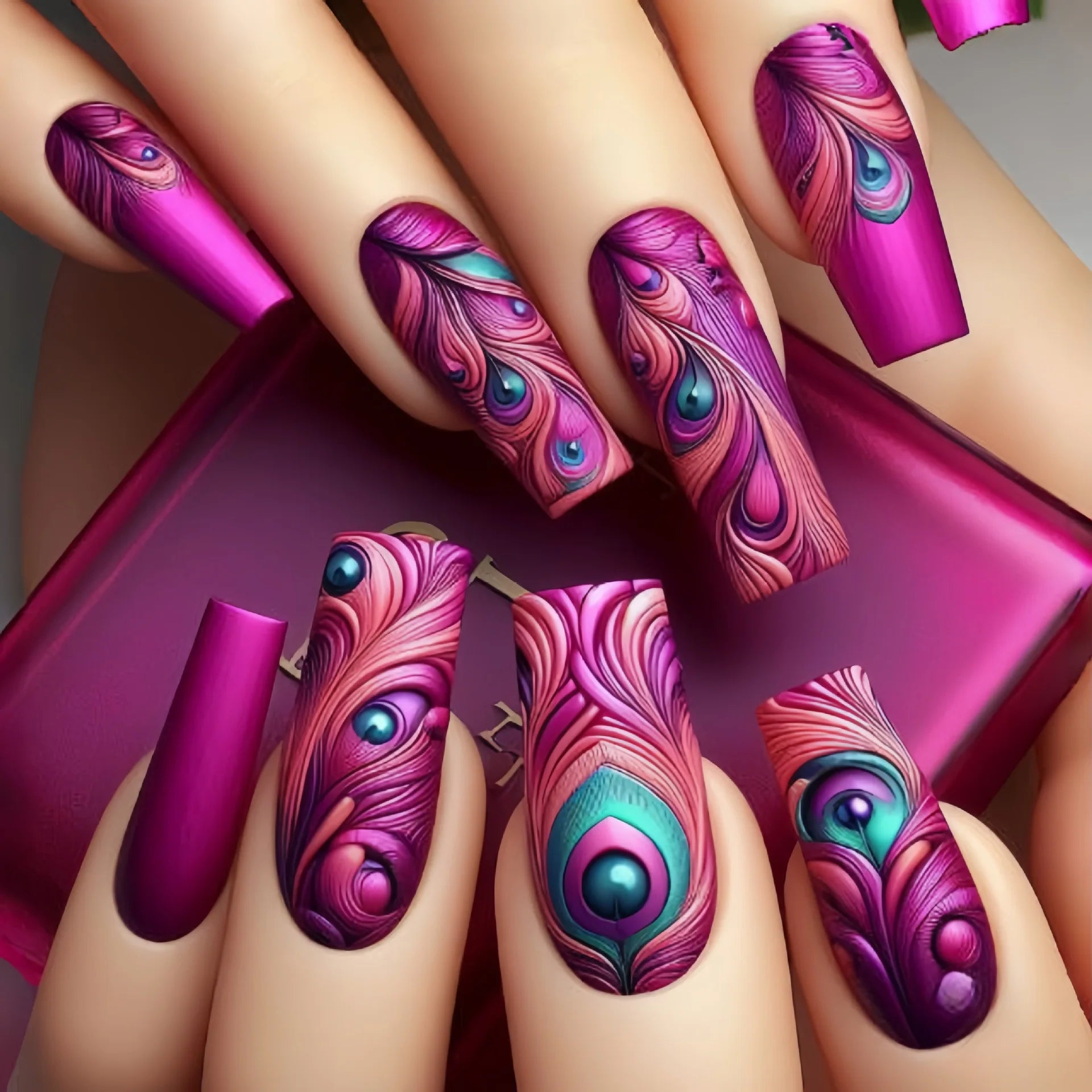 24Pcs Mid-length Ballet Press on Nails Red Valentine's Day Design Fake Nails Love Rose Pattern Nail Tips Wearable False Nail Art 465