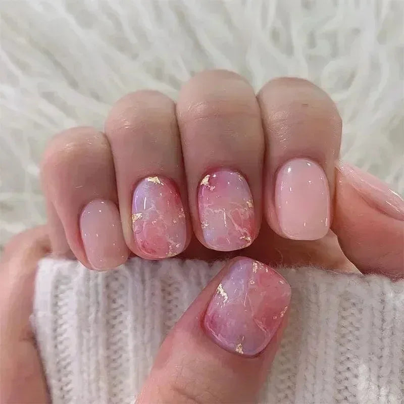 24Pcs Fashion Fake Nails Press on Short Square Head False Nail Art Black Starlit Sky Design Artifical Full Cover Nail Tips 1231