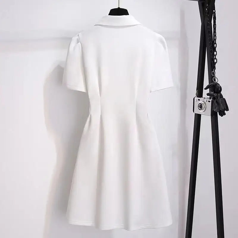 Women Preppy Style Clothing French Sporty Pink Polo T-shirt Dresses Summer New Lady Casual Embroidery Letter Solid Dress