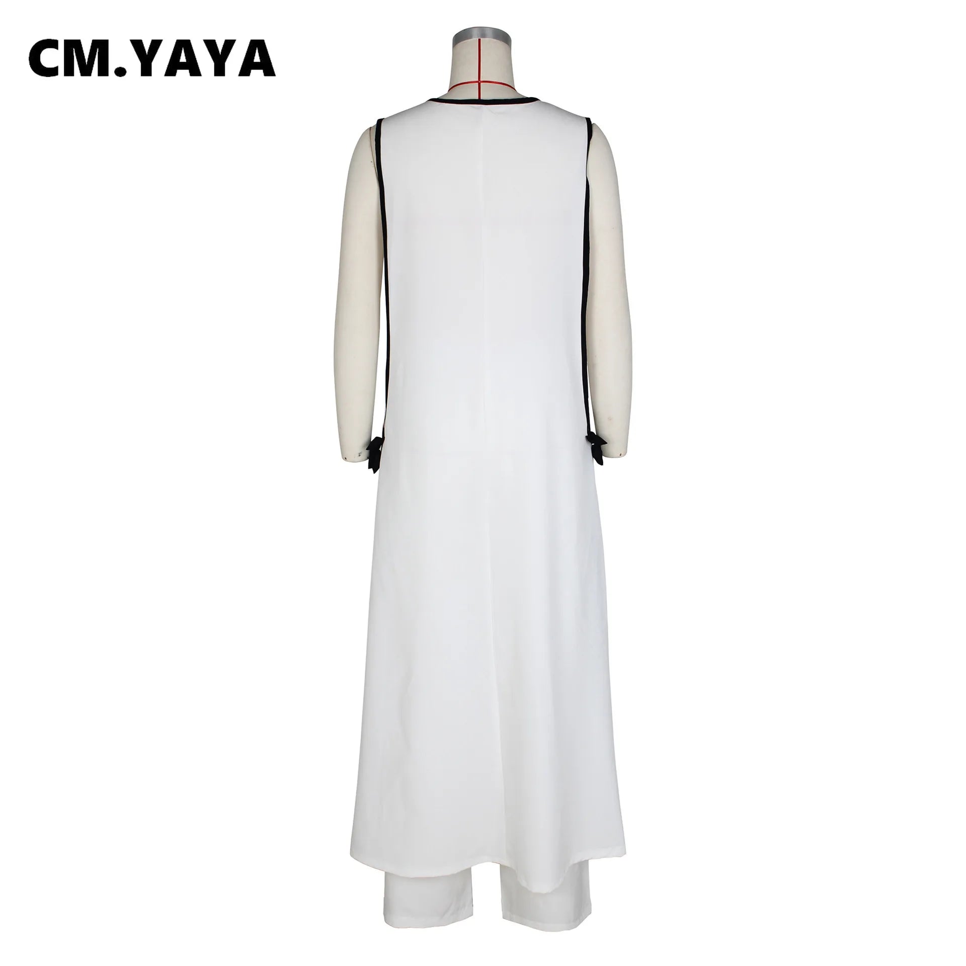 Women Set 3D Flower Sleeveless V-neck X-long Shirt Coats + Wide Leg Pants Two 2 Piece Sets Fashion Outfits 2024 Summer