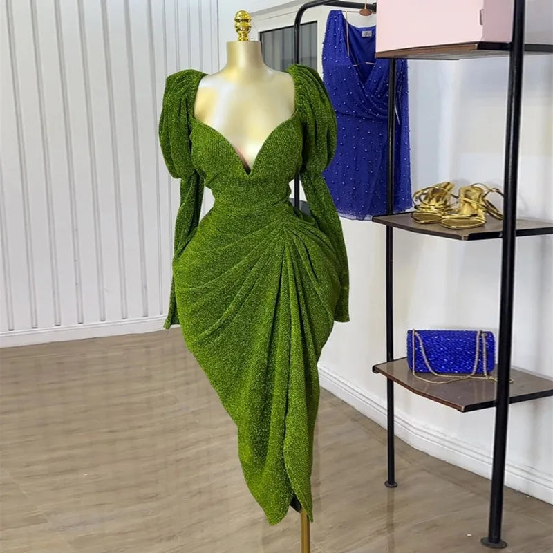 CM.YAYA Women Long Sleeve Strapless Ruched Mini Midi Dress 2025 Summer Evening Vacation Birthday Party Vestidos Sexy Dresses