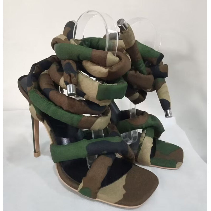 Summer New Square Head Slim High Heel Sandals Wrapped Around The Feet Fashion Show Dress 43 Large Women's Sandals