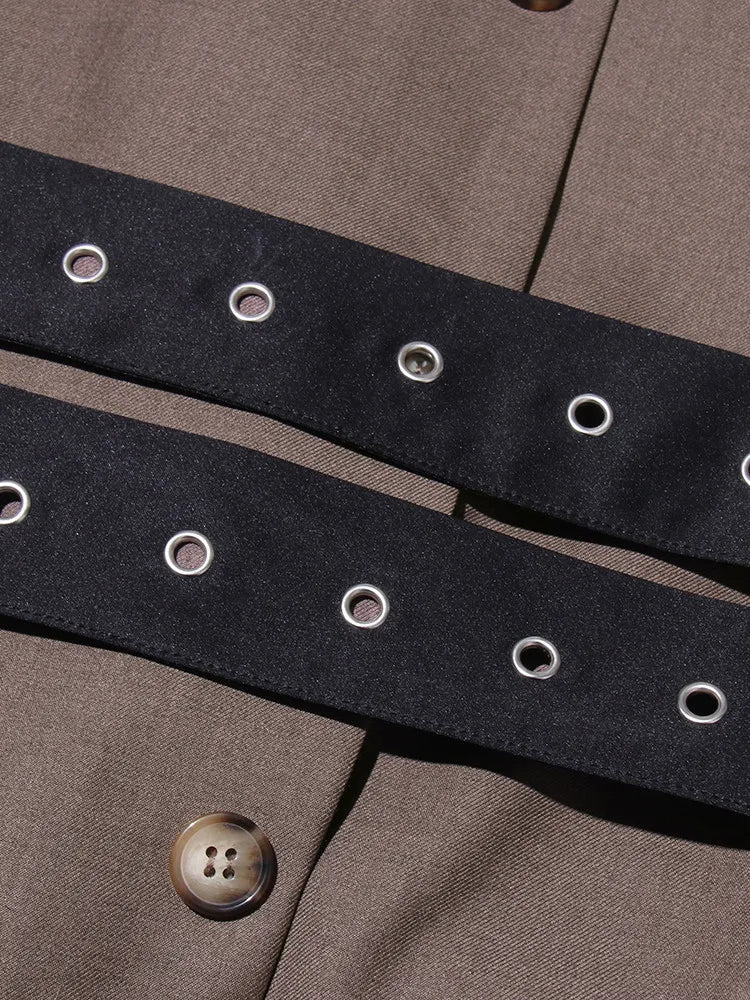 Patchwork Belt Chic Blazer For Women Notched Collar Long Sleeve Spliced Pocket Temperament Blazers Female Fashion