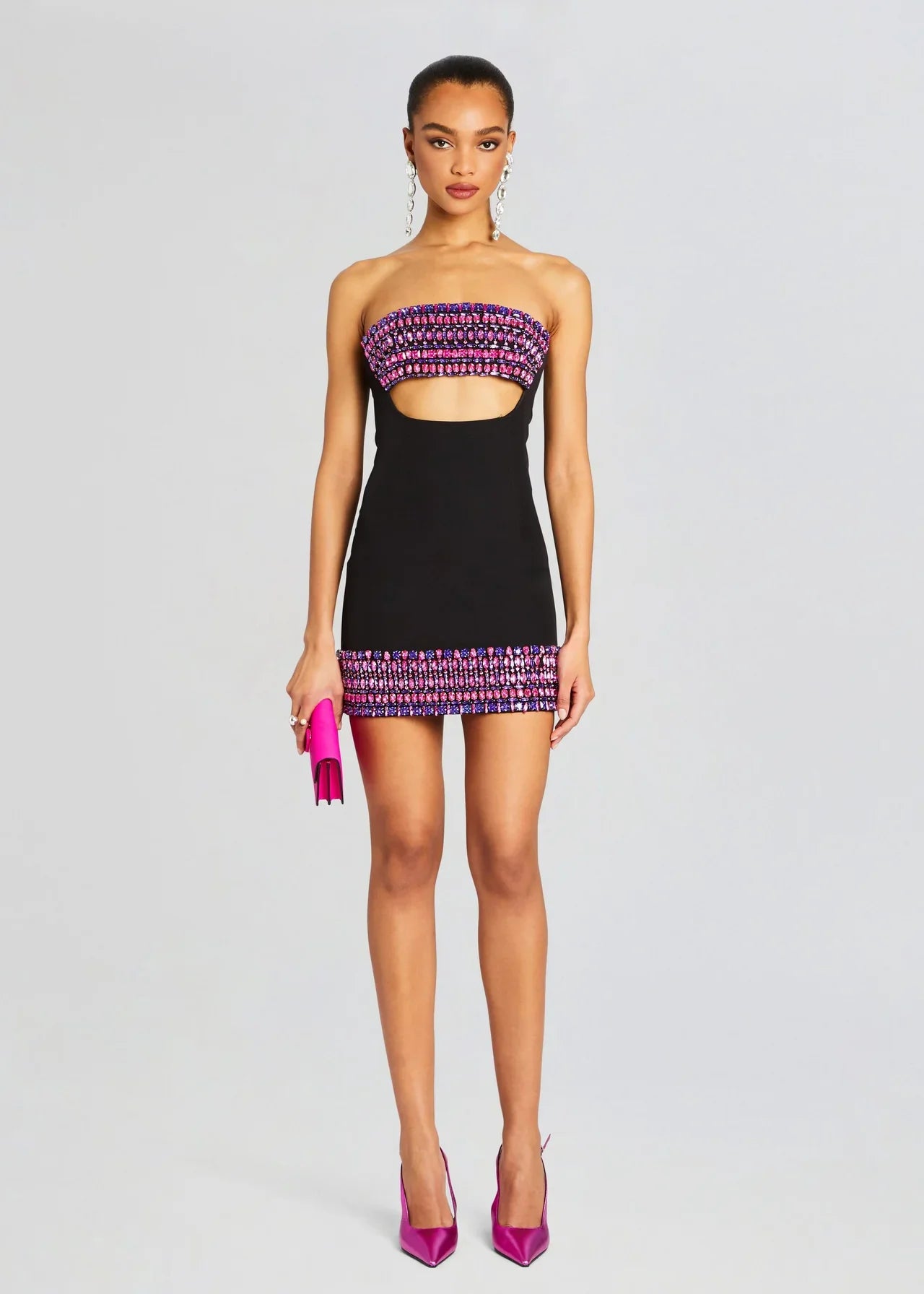 Sparkly Crystal Women Sexy Strapless Bodycon Mini Bandage Dress Keyhole Nightclub Party Celebrate Birthday Dress Vestido black